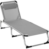 Product photograph of Outsunny Reclining Sun Lounger Foldable Lounge Chair Camping Bed Cot 4-level Back Aluminium Frame Pillow Grey Aosom Uk from Aosom UK