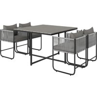 Product photograph of Outsunny 4 Seater Rattan Cube Garden Furniture Set Rattan Dining Set With Cushions Outdoor Dining Table And Chairs With Rectangular Wood Grain Plastic Top Table For Patio Balcony Grey from Aosom UK