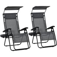 Product photograph of Outsunny 2 Piece Foldable Reclining Garden Chair With Headrest Zero Gravity Deck Sun Lounger Seat Chair With Canopy Shade Light Grey from Aosom UK