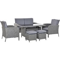 Product photograph of Outsunny 6-seater Outdoor Patio Rattan Dining Table Sets All Weather Pe Wicker Sofa Furniture Set For Backyard Garden W Cushions Grey from Aosom UK
