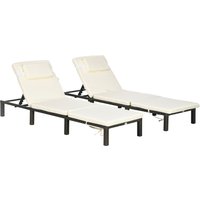 Product photograph of Outsunny Rattan Sun Loungers Set Of 2 With 5-level Adjustable Backrest Wicker Lounge Chairs With Padded Cushion And Headrest For Outdoor Poolside Garden Cream White from Aosom UK