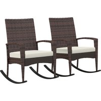 Product photograph of Outsunny Outdoor Pe Rattan Rocking Chair Set Of 2 Garden Rocking Chair Set With Armrest And Cushion Brown Aosom Uk from Aosom UK