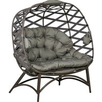 Product photograph of Outsunny 2 Seater Egg Chair Outdoor Folding Weave Garden Furniture Chair With Cushion Cup Pockets - Sand Brown from Aosom UK