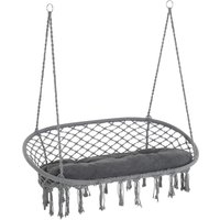 Product photograph of Outsunny Hanging Hammock Chair Cotton Rope Porch Swing With Metal Frame And Cushion Large Macrame Seat For Garden Bedroom Living Room Dark Grey from Aosom UK