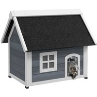 Product photograph of Pawhut Outdoor Cat House Wooden Feral Cat Shelter Waterproof Hide House With Openable Asphalt Roof And Three Doors 77 X 57 5 X 68cm Grey Aosom Uk from Aosom UK
