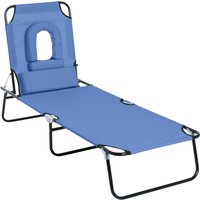 Product photograph of Outsunny Foldable Sun Lounger Reclining Garden Chair With Pillow And Reading Hole Adjustable Blue from Aosom UK