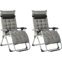 Product photograph of Outsunny 2 Piece Zero Gravity Sun Lounger Reclining Chair Folding Garden Sun Lounger With Cushion Headrest Dark Grey Aosom Uk from Aosom UK