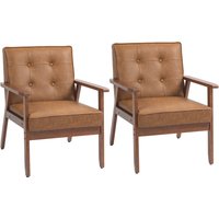Product photograph of Homcom 2 Pack Retro-style Accent Chair With Faux Leather Seat - Brown from Aosom UK