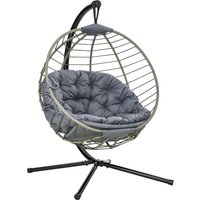 Product photograph of Outsunny Rattan Relaxation Outdoor Hanging Chair With Stand Padded Cushion Foldable Cup Holder Greystone from Aosom UK
