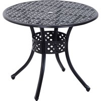 Product photograph of Outsunny 85cm Round Garden Table With Umbrella Hole Aluminium Grid Motif Outdoor Dining Table For Garden Patio Black from Aosom UK