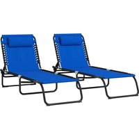 Product photograph of Outsunny 2 Pcs Folding Sun Lounger Beach Chaise Chair Garden Cot Camping Recliner With 4 Position Adjustable Blue Aosom Uk from Aosom UK