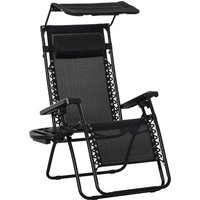 Product photograph of Outsunny Zero Gravity Garden Deck Folding Chair Patio Sun Lounger Reclining Seat With Cup Holder Canopy Shade - Black Aosom Uk from Aosom UK