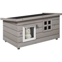 Product photograph of Pawhut Wooden Cat House Outdoor Elevated Cat Shelter Kennel Pet Play House With Openable Top Asphalt Roof Window Grey from Aosom UK
