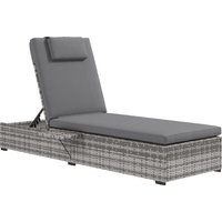 Product photograph of Outsunny Rattan Lounger Plush Cushioned Recliner With Tea Tray Wicker Patio Chaise For Relaxation 120kg Capacity Grey from Aosom UK