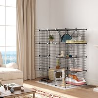 Product photograph of Pawhut 4-tier Diy Large Cat Cage With Hammock Ramps 5 Doors Indoor Use For 1-3 Cats Black from Aosom UK