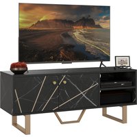Product photograph of Homcom Tv Cabinet With Storaget With Storage Shelves And Cupboard For Living Room Tv Unit For Tvs Up To 50 Inches Black Marble Tone Aosom Uk from Aosom UK