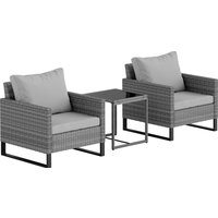 Product photograph of Outsunny 3 Pieces Rattan Bistro Set With 4 Cushions Wicker Garden Furniture Set Glass Top Coffee Table And Chairs For Outdoor Patio Balcony Terrace And Conservatory Grey from Aosom UK