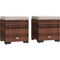 Product photograph of Outsunny Set Of 2 Rattan Storage Ottoman Outdoor Footstool With Removable Cushions Garden Storage Seat For Balcony Poolside Living Room Beige from Aosom UK
