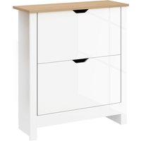 Product photograph of Homcom Slim Shoe Cabinet Narrow Shoe Cupboard With 2 Flip Drawers Adjustable Shelves For 12 Pairs Of Shoes High Gloss White from Aosom UK