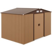 Product photograph of Outsunny 9 X 6ft Metal Garden Shed Outdoor Storage Shed With Lockable Doors And Ventilation Slots And Foundation Kit Yellow Aosom Uk from Aosom UK