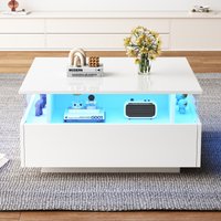 Product photograph of Modern Led Coffee Table With Storage And Bluetooth Control Square Design Cocktail Table With 2 Sliding Drawers 70l X 70w X 41h Cm White Aosom Uk from Aosom UK