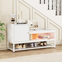 Product photograph of Shoe Storage Bench With Padded Cushion And Multi-color Led Lights Entryway Organiser With Adjustable Shelves 100l X 38w X 60h Cm White Aosom Uk from Aosom UK