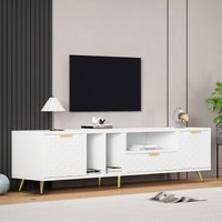 Product photograph of Tv Stand With Storage Cabinets And Open Shelves For 80-inch Tv Entertainment Centre With Embossed Pattern 180l X 40w X 41h Cm White Aosom Uk from Aosom UK