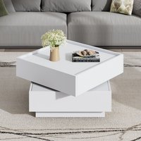 Product photograph of Square Rotating Coffee Table With 2 Drawers 2-tier Swivel Tabletop And Storage Centre Table For Living Room 60l X 60w X 38h Cm White Aosom Uk from Aosom UK