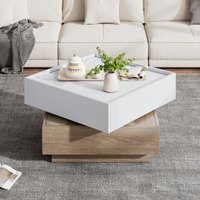 Product photograph of Square Rotating Coffee Table With 2 Drawers And Swivel Top 2-tier Centre Table With Storage For Sofa Side 60l X 60w X 38h Cm White Oak Aosom Uk from Aosom UK