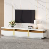 Product photograph of Luxury Tv Stand With 3 Drawers And Faux Marble Top For 89-inch Tv Entertainment Centre With Golden Panel Design 200l X 40w X 42h Cm White Aosom Uk from Aosom UK