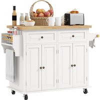 Product photograph of Homcom Rolling Kitchen Island Storage Trolley With Rubber Wood Top Drawers For Dining Room Cream White from Aosom UK