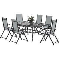 Product photograph of Outsunny Seven-piece Steel Outdoor Dining Set With Parasol Hole - Grey from Aosom UK