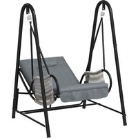 Product photograph of Outsunny Rattan Swing Chair Outdoor Garden Hanging Swing Seat With Stand And Seat Cushion Porch Hanging Chair For Balcony Garden Deck Light Grey from Aosom UK