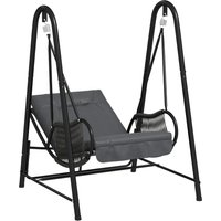 Product photograph of Outsunny Rattan Swing Chair Outdoor Garden Hanging Swing Seat With Stand And Seat Cushion Porch Hanging Chair For Balcony Garden Deck Dark Grey from Aosom UK
