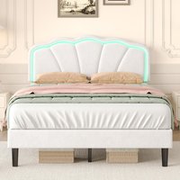 Product photograph of 4ft6 Upholstered Double Bed With Adjustable Led Shell Headboard Velvet Bed Frame With Solid Wood Slats 194l X 139w X 111h Cm Cream White Aosom Uk from Aosom UK