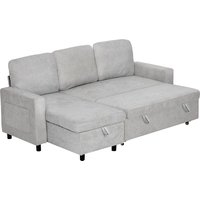 Product photograph of Homcom Sofa Bed With Storage Convertible L Shaped Corner Sofa 3 Seater Pull Out Sofa Bed With Reversible Chaise Side Pockets For Living Room Bedroom Small Spaces Light Grey from Aosom UK
