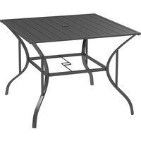 Product photograph of Outsunny Outdoor Dining Table 94x94cm With Parasol Hole Four-seater Garden Table With Slatted Metal Plate Top Dark Grey Aosom Uk from Aosom UK