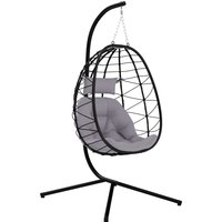 Product photograph of Outsunny Hanging Egg Chair Outdoor Indoor Garden Swing Chair With Folding Basket Thickened Cushion Stand Headrest For Patio Balcony Grey from Aosom UK