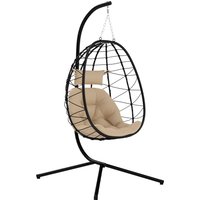 Product photograph of Outsunny Hanging Egg Chair Garden Swing Chair With Basket Cushion Garden Hanging Chair With Stand Headrest For Patio Balcony Khaki from Aosom UK