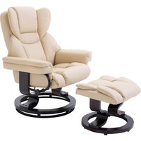 Product photograph of Homcom Reclining Swivel Armchair Footstool Set Sofa Padded Pu Leather Relaxing Manual Duo Metal Frame Bentwood Base Cream from Aosom UK