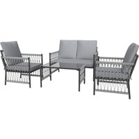 Product photograph of Outsunny 4 Piece Rattan Garden Furniture Set 4 Seater Wicker Patio Conversation Set With 2 Armchairs Loveseat Glass Top Coffee Table And Cushions For Outdoor Balcony Grey from Aosom UK