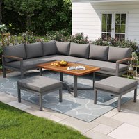 Product photograph of Space-saving L-shaped Sofa With Wooden Coffee Table Stool Table Boxes Outdoor Garden Lounge Set For 8 People 115l X 60w X 78 5h Cm Grey Aosom Uk from Aosom UK