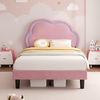 Product photograph of Single Upholstered Bed With Adjustable Cloud Headboard And Rgb Led Easy Assembly Perfect For Bedroom 194l X 106w X 118h Cm Pink Aosom Uk from Aosom UK