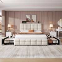 Product photograph of Double Upholstered Bed With 4 Storage Drawers And Charging Station Adjustable Headboard Perfect For Bedroom 195l X 142w X 108h Cm Beige Aosom Uk from Aosom UK