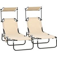 Product photograph of Outsunny 2 Piece Folding Sun Loungers With Canopy Adjustable Recliner Garden Chairs With Side Pockets And Breathable Mesh For Beach Garden from Aosom UK