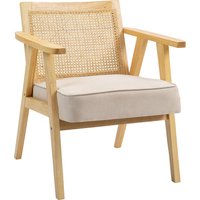 Product photograph of Bohemian Armchair Homcom Fabric Accent Chair With Rattan Back Rubber Wood Frame Padded Seat Cushion Living Room Bedroom Office Aosom Uk from Aosom UK