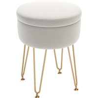 Product photograph of Homcom 5l Velvet Storage Ottoman Modern Round Footstool With Metal Hairpin Legs And Removable Lid For Hallway Bedroom Living Room Cream White from Aosom UK