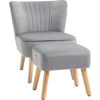 Product photograph of Homcom Velvet Accent Chair With Ottoman Occasional Tub Seat Curved Back Wood Frame Light Grey Aosom Uk from Aosom UK