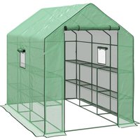 Product photograph of Outsunny Greenhouse Oasis Walk-in Pe Cover With 3 Tier Shelves Roll-up Door Mesh Windows 140x213x190cm Verdant Green Aosom Uk from Aosom UK