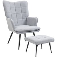Product photograph of Homcom Armchair With Footstool Living Room Chair Linen Accent Chair For Bedroom Home Study Light Grey from Aosom UK
